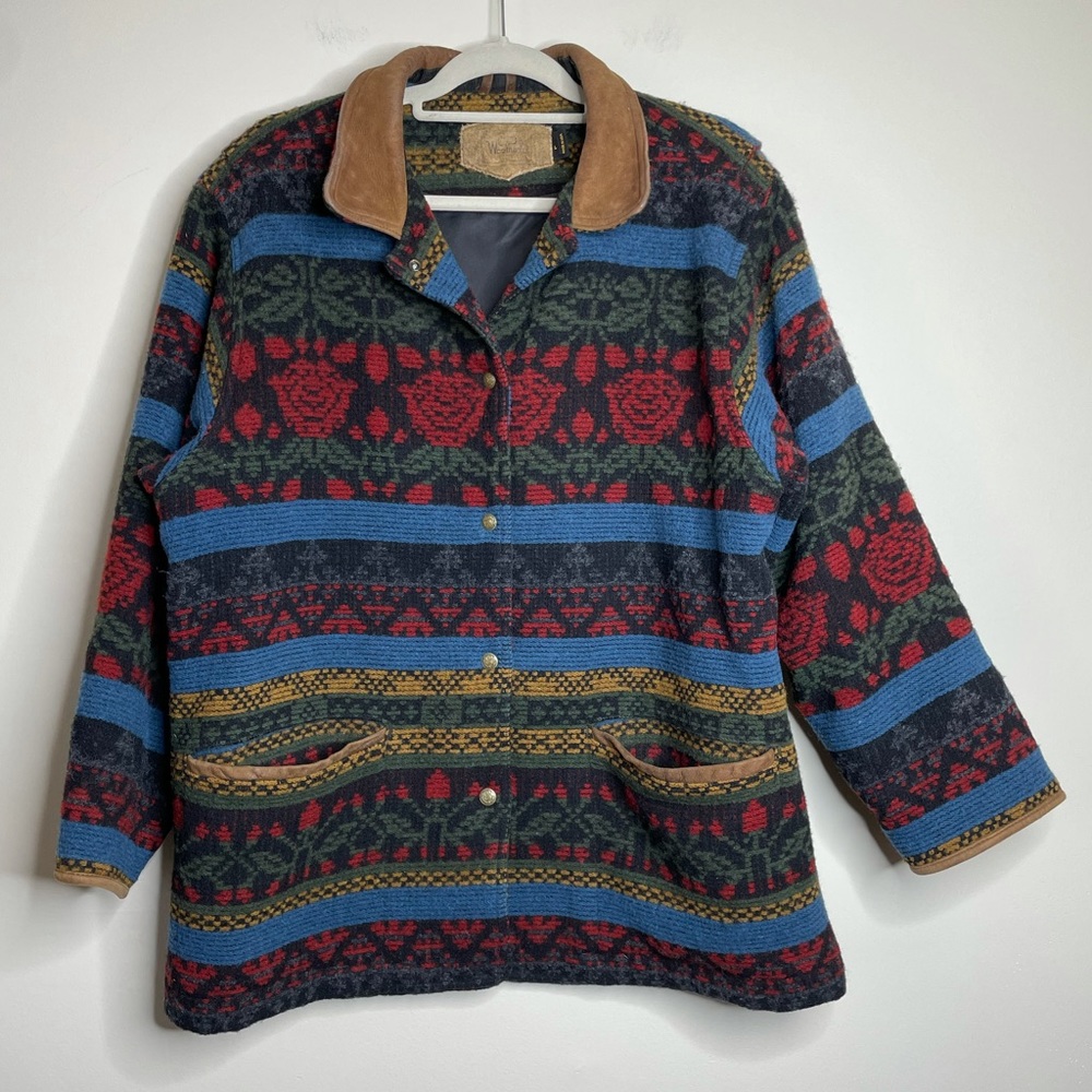 Vintage Woolrich Carpet Jacket Coat Tapestry Floral Western Aztec Wool USA Large